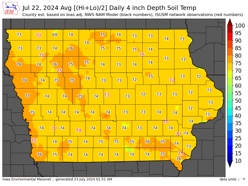 Iowa soil temperatures yesterday